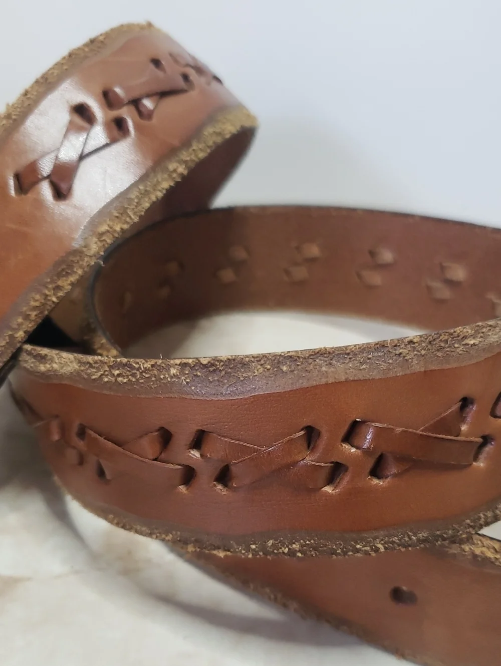 Mezlan Brown Leather Men's Casual Belt with Cutout Detail Size 34